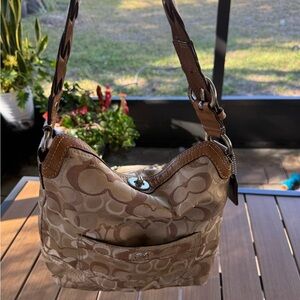 Coach Signature Brown and Tan Shoulder Bag